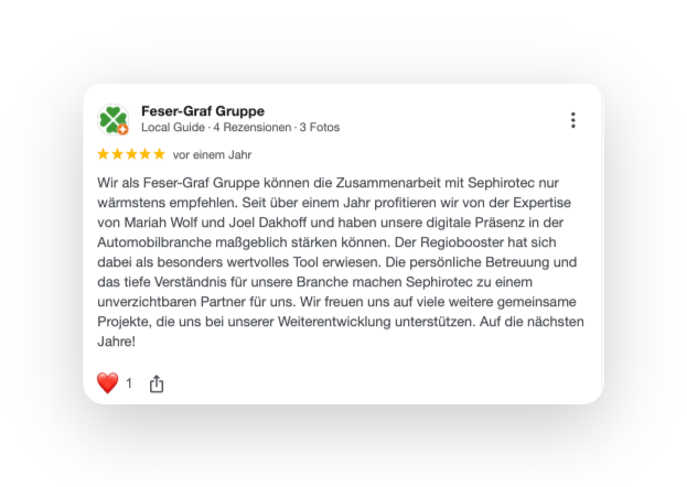 Feser-Graf Gruppe — Google-Bewertung, 5 Sterne